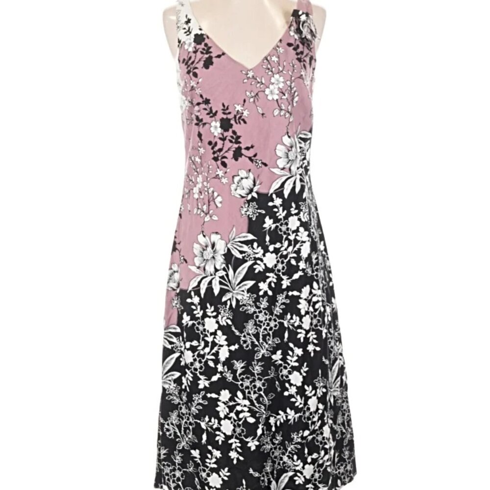 Newport News Floral Vneck Sleeveless Pink and Black Floral Midi Dress Size 8 - Picture 7 of 7